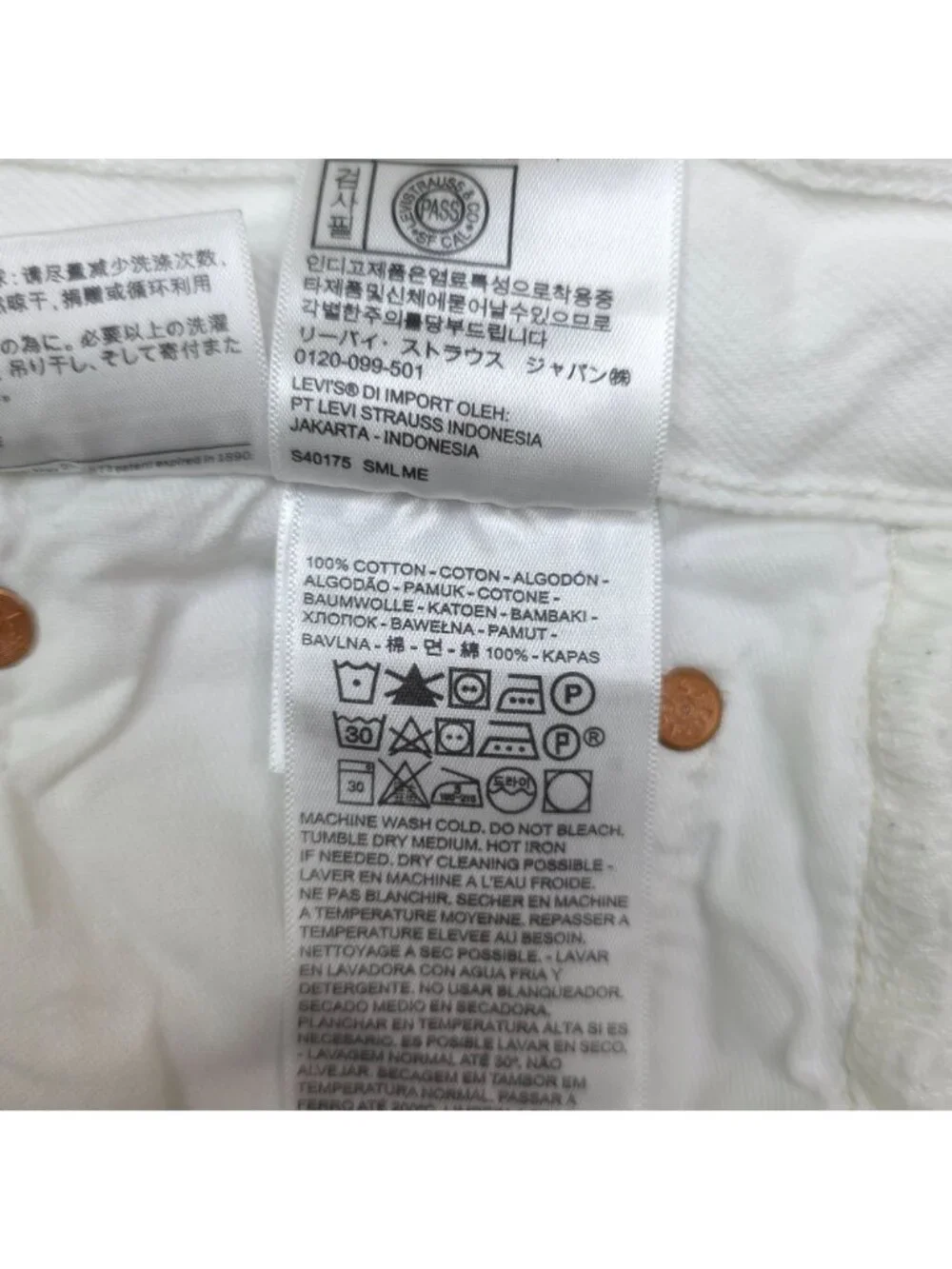 Levis White 501 Button-Fly Straight Leg Jeans W34 L32 100% Cotton Made In Mexico